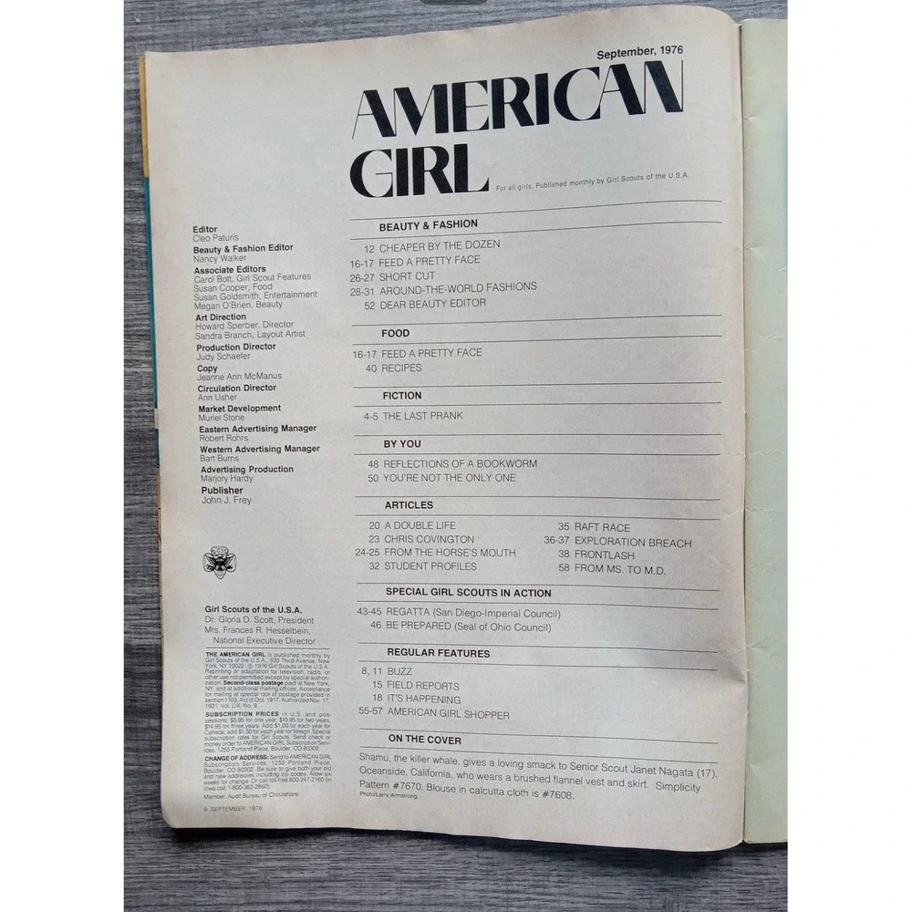 Vintage 1976 American Girl Sept Girl Scouts GSA 1970s Teen Kids Seaworld‎ Hair